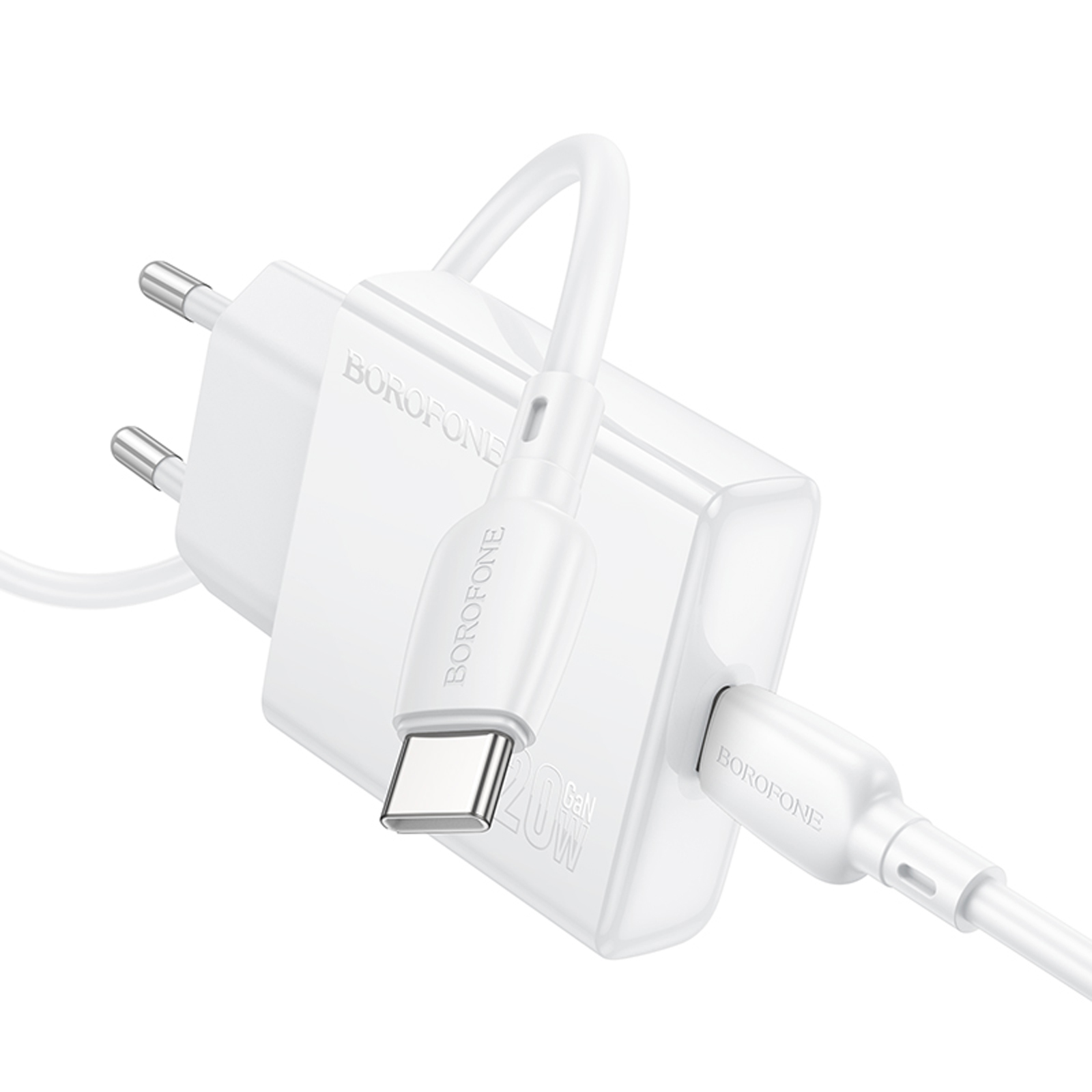 СЗУ Borofone BN23 Wish PD20W (1USB-C) + кабель Type-C to Type-C, White 2, купить оптом с доставкой