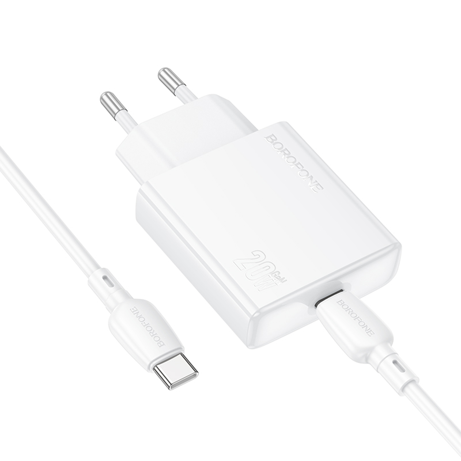 СЗУ Borofone BN23 Wish PD20W (1USB-C) + кабель Type-C to Type-C, White 3, купить оптом с доставкой