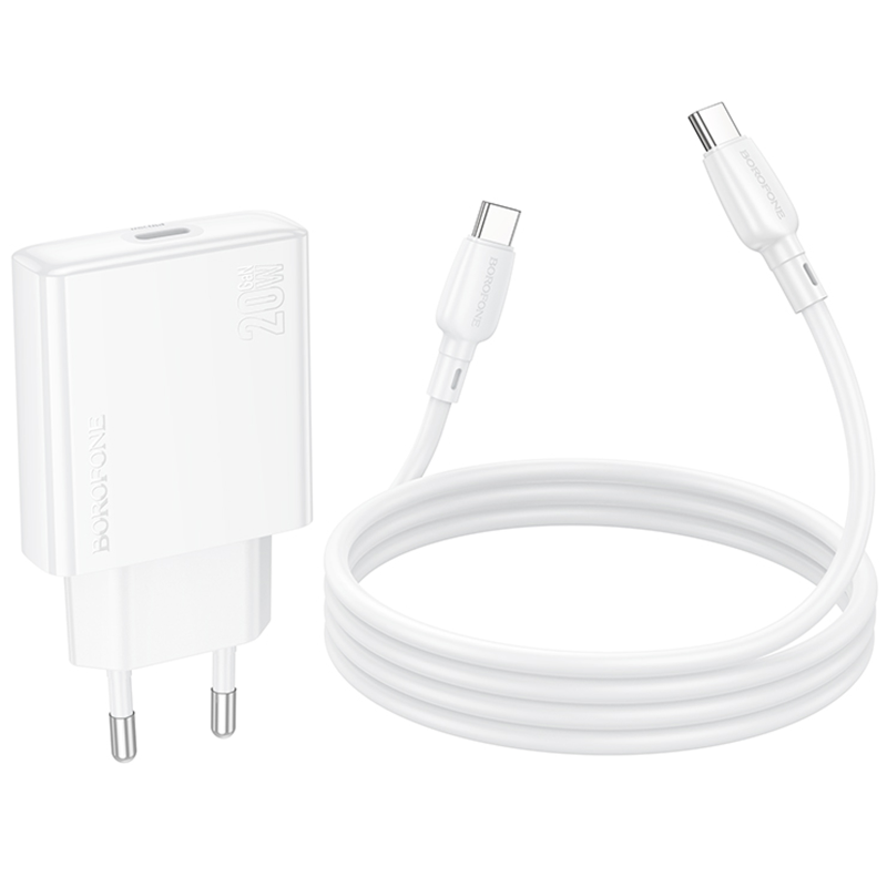 СЗУ Borofone BN23 Wish PD20W (1USB-C) + кабель Type-C to Type-C, White 5, купить оптом с доставкой