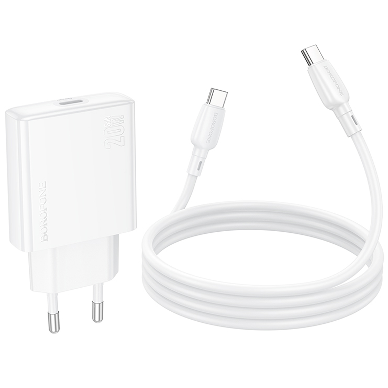 СЗУ Borofone BN23 Wish PD20W (1USB-C) + кабель Type-C to Type-C, White 5, купить оптом с доставкой