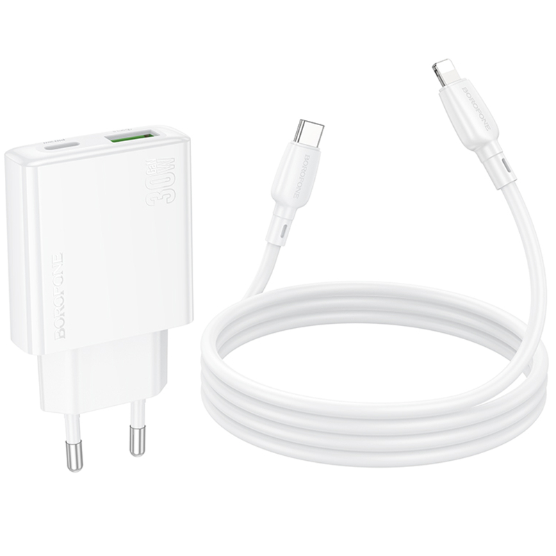 МЗП Borofone BN25 Wish PD30W+QC3.0 (1USB-A/1C) + кабель Type-C to Lightning на малюнкі №7