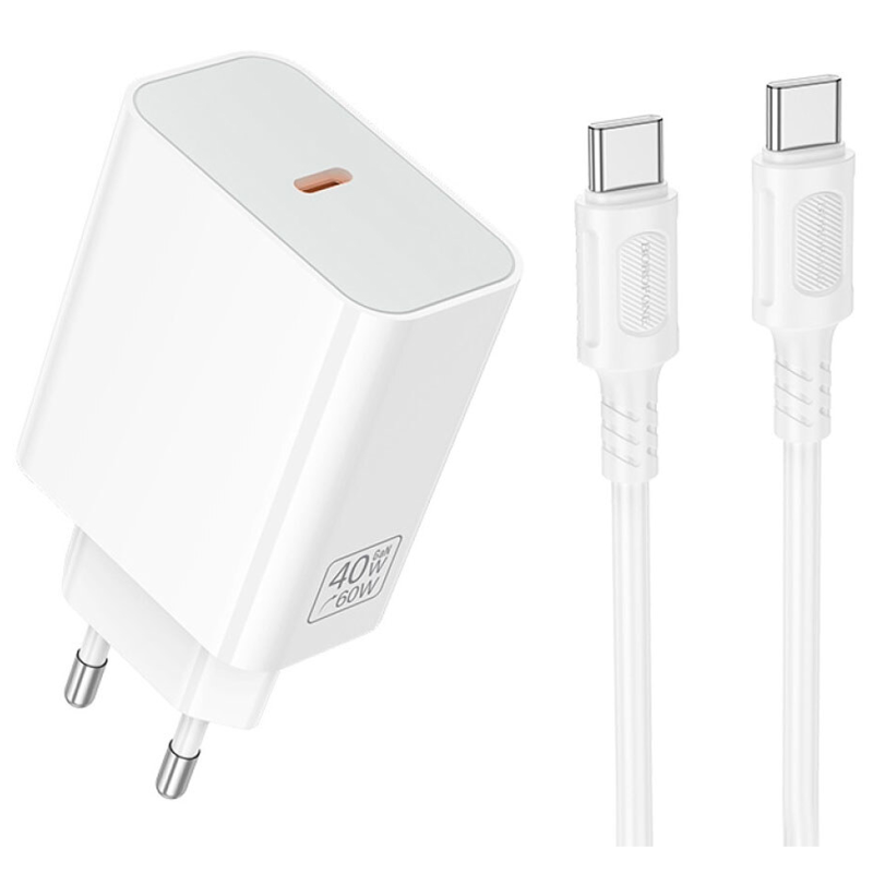 СЗУ Borofone BA109A Star PD40W (1USB-C) + кабель Type-C to Type-C, White, купить оптом с доставкой