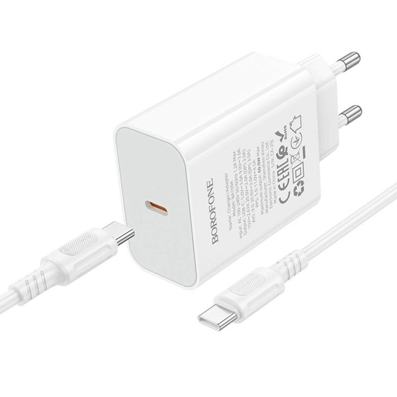 СЗУ Borofone BA109A Star PD40W (1USB-C) + кабель Type-C to Type-C на картинке №3