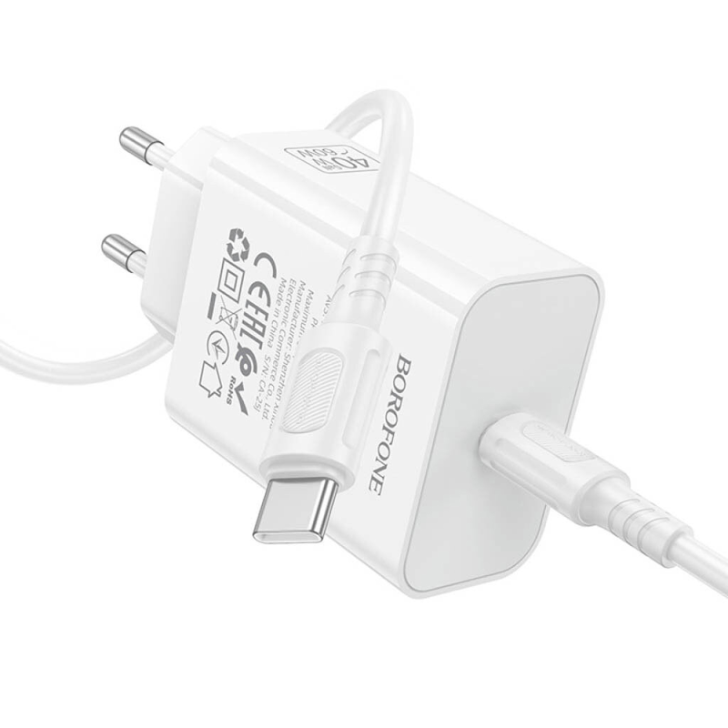 СЗУ Borofone BA109A Star PD40W (1USB-C) + кабель Type-C to Type-C, White 3, купить оптом с доставкой