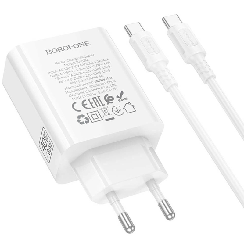 СЗУ Borofone BA109A Star PD40W (1USB-C) + кабель Type-C to Type-C на картинке №6