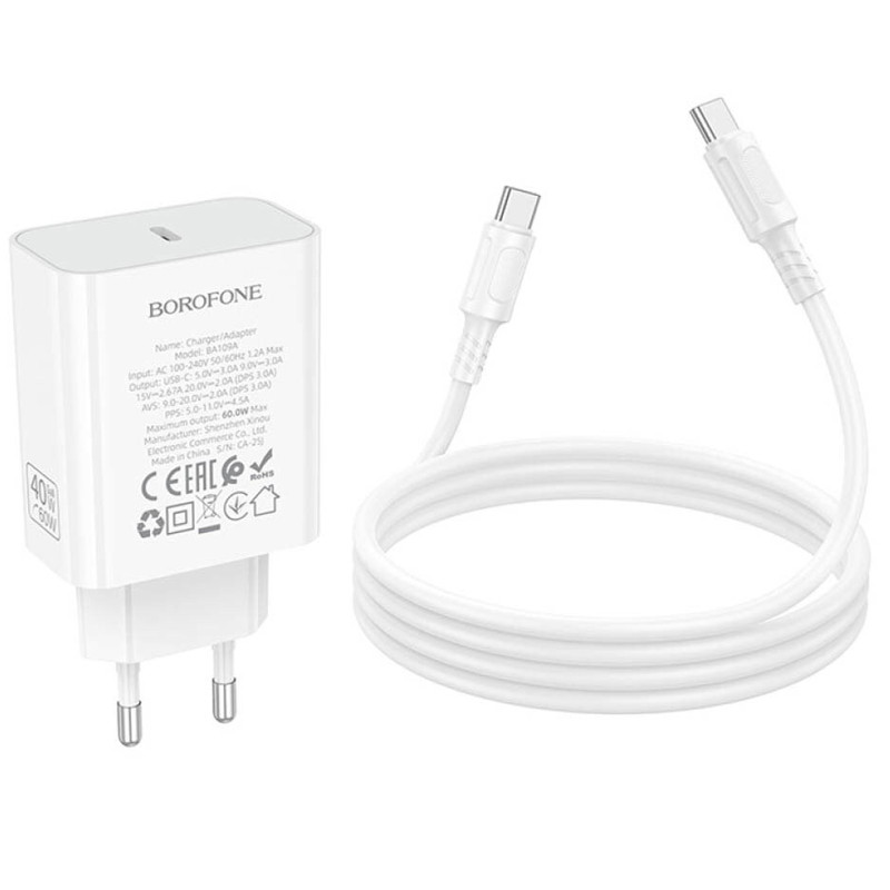 СЗУ Borofone BA109A Star PD40W (1USB-C) + кабель Type-C to Type-C на картинке №7