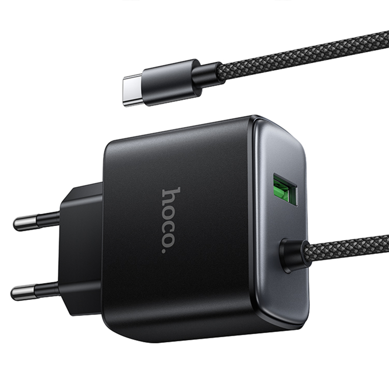 СЗУ Hoco C164A New PD30W+QC3.0 (1USB-A/1C) + встроенный кабель Type-C на картинке №4