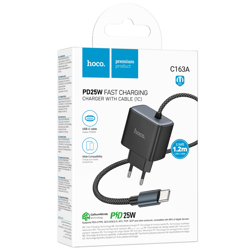 СЗУ Hoco C163A New PD25W (1USB-C) + встроенный кабель Type-C на картинке №2