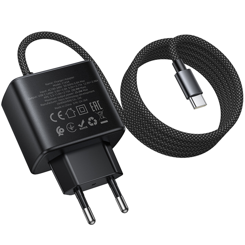 СЗУ Hoco C163A New PD25W (1USB-C) + встроенный кабель Type-C на картинке №3