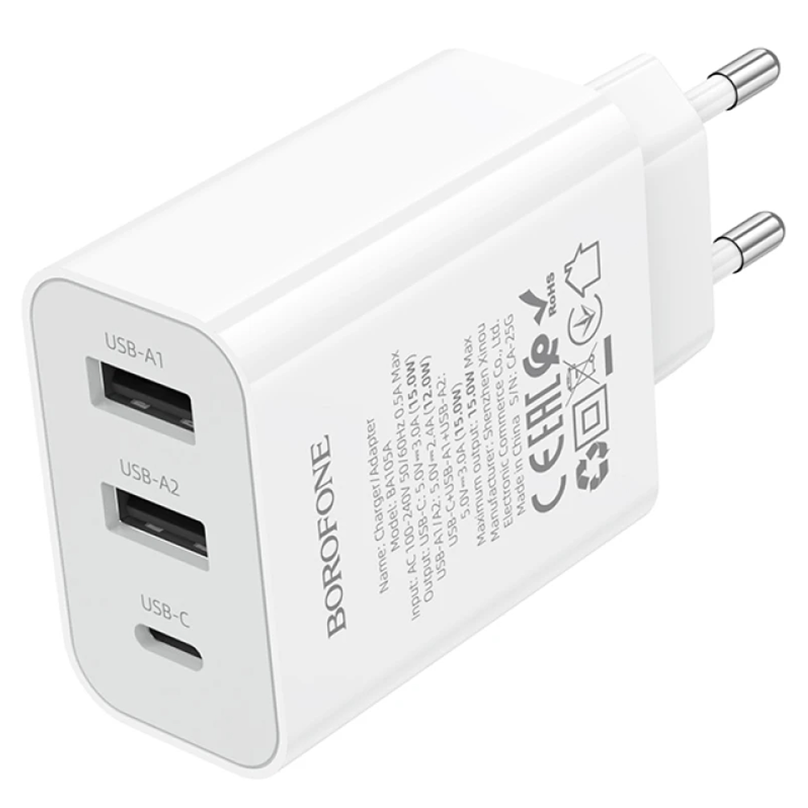 СЗУ Borofone BA105A Stellar 15W (2USB-A/1C), White 3, купить оптом с доставкой