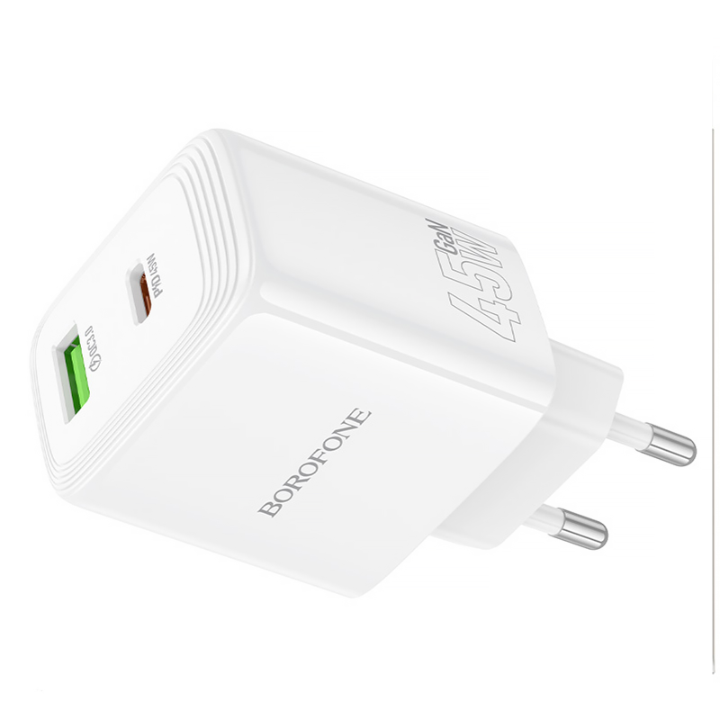 СЗУ Borofone BN30 Cargador PD45W+QC3.0 (1USB-A/1C), White 1, купить оптом с доставкой