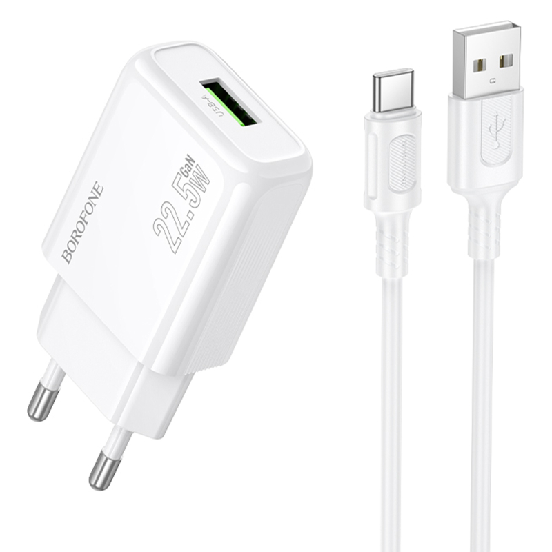 СЗУ Borofone BAS91A Cloud QC3.0 22.5W (1USB-A) + кабель USB to Type-C на картинке №1