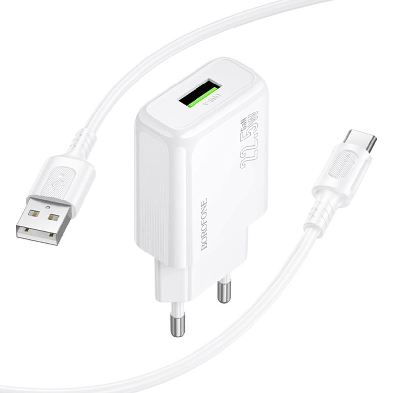 СЗУ Borofone BAS91A Cloud QC3.0 22.5W (1USB-A) + кабель USB to Type-C на картинке №4