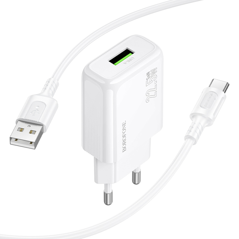 СЗУ Borofone BAS91A Cloud QC3.0 22.5W (1USB-A) + кабель USB to Type-C, White 3, купить оптом с доставкой