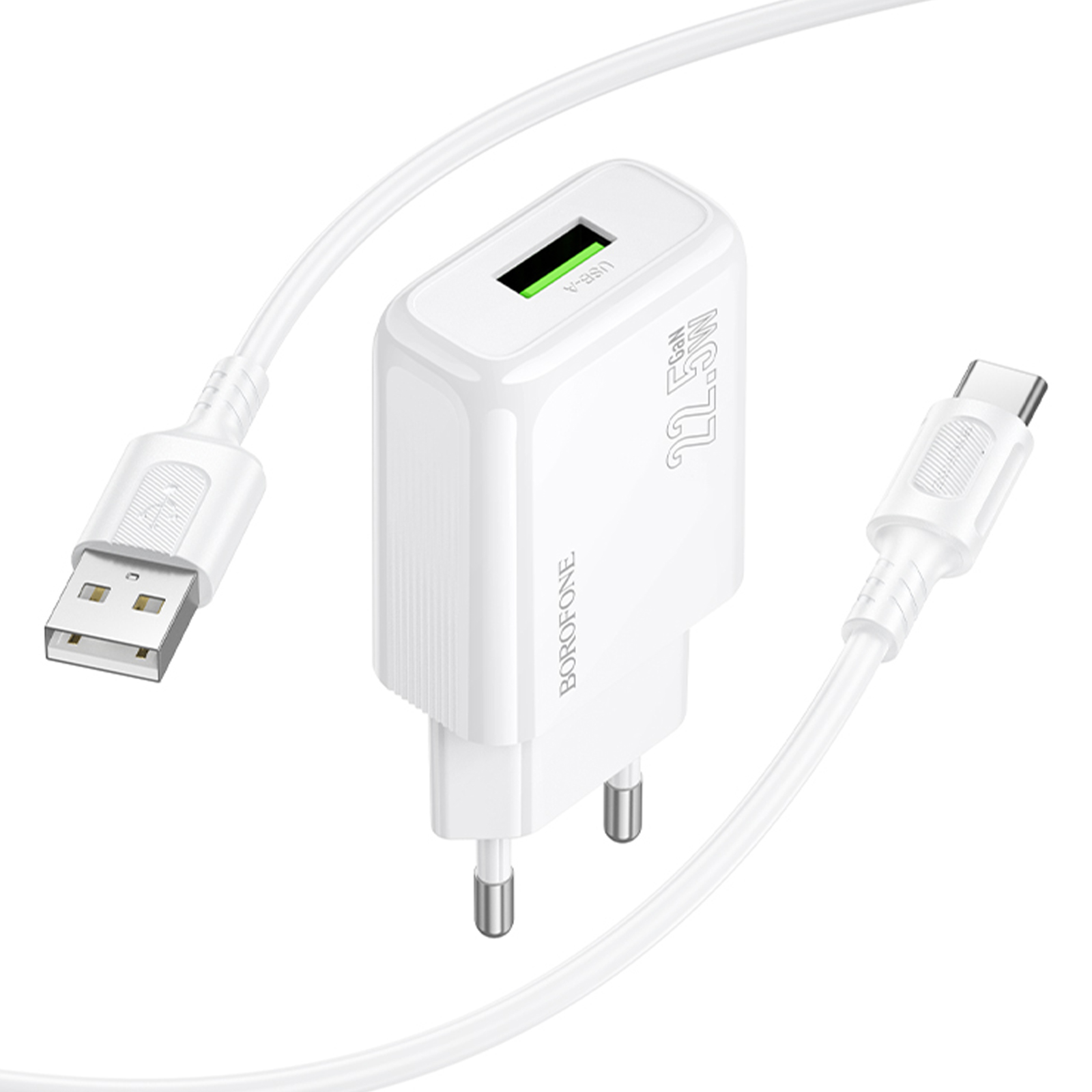 СЗУ Borofone BAS91A Cloud QC3.0 22.5W (1USB-A) + кабель USB to Type-C, White 3, купить оптом с доставкой