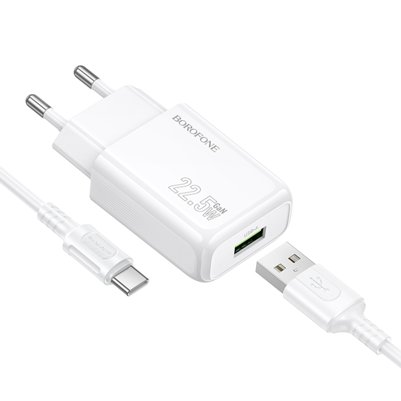 СЗУ Borofone BAS91A Cloud QC3.0 22.5W (1USB-A) + кабель USB to Type-C, White 5, купить оптом с доставкой