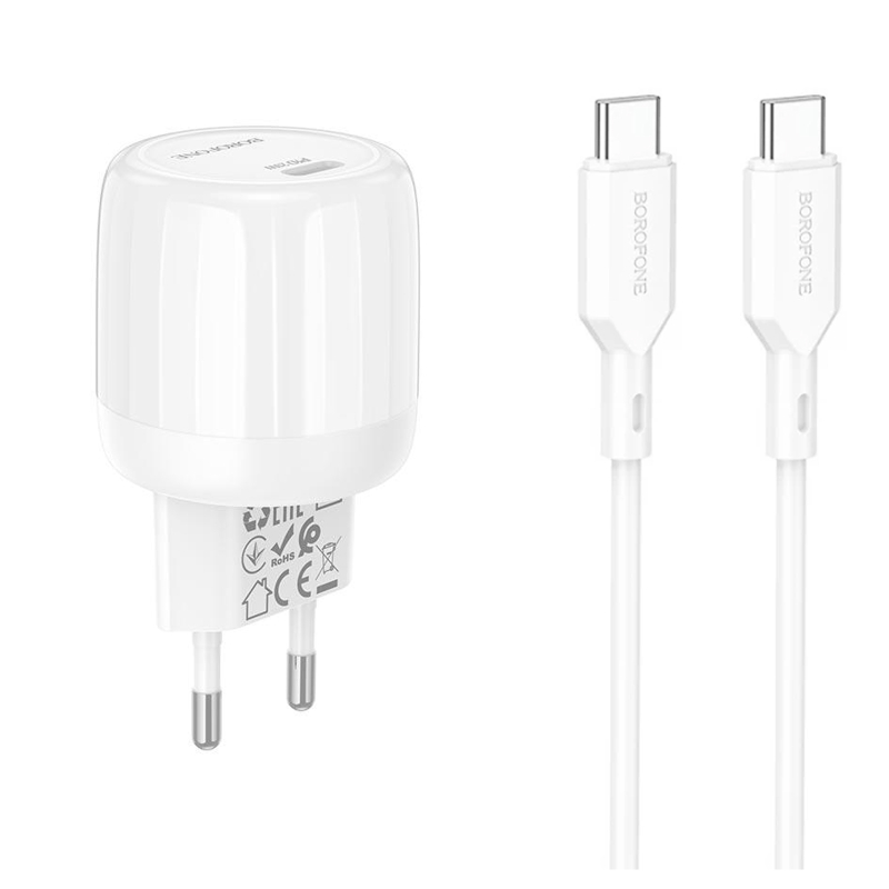 СЗУ Borofone BAS92A Cloud PD25W (1USB-C) + кабель Type-C to Type-C на картинке №1