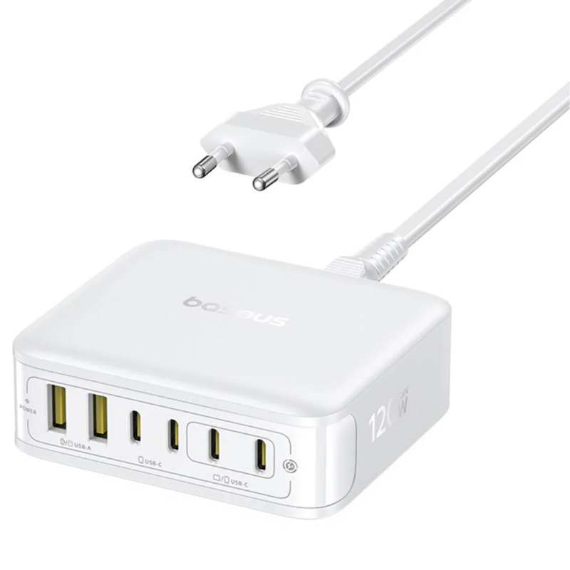 МЗП Baseus EnerFill FH21 PD120W+QC3.0 6in1 (2USB-A/4C) (E0120T), Moon White, купити оптом з доставкою