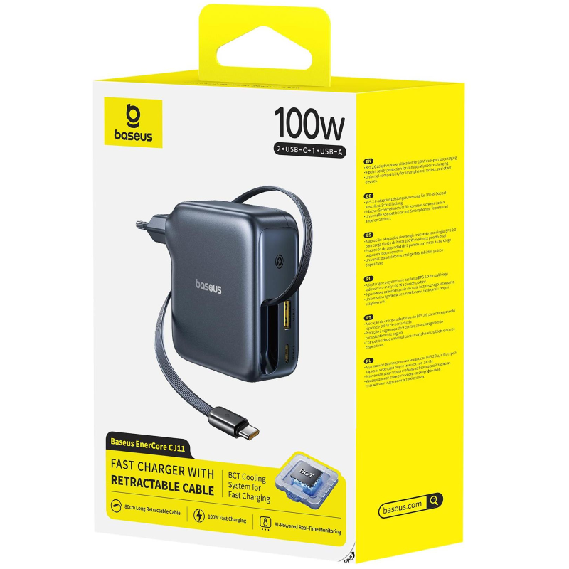 МЗП Baseus EnerCore CJ11 PD100W+QC3.0 with retractable cable (1USB-A/2C) (E0120M), Cluster Black 1, купити оптом з доставкою