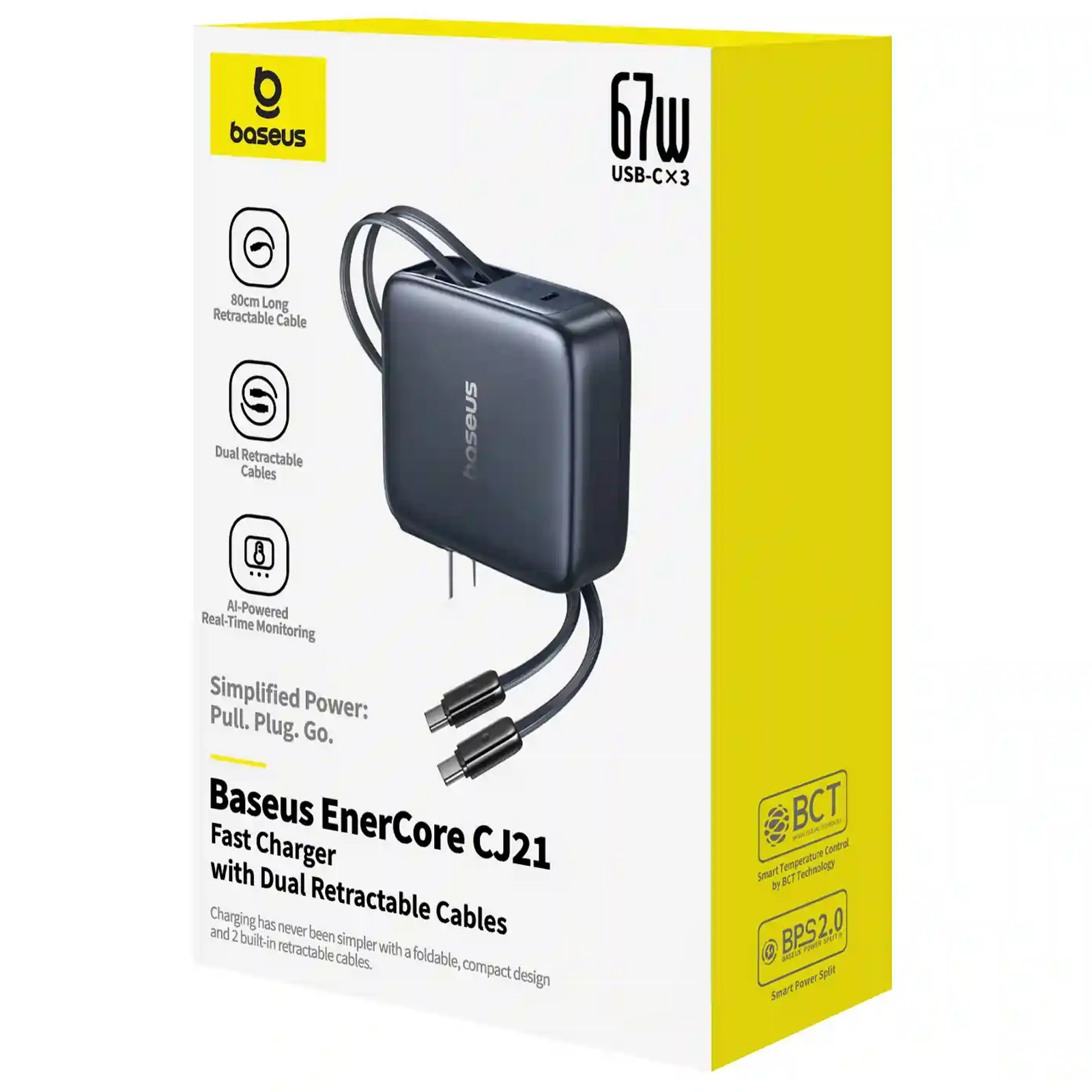МЗП Baseus EnerCore CJ21 PD67W with retractable cables (3USB-C) (E0121D), Cosmic Black 3, купити оптом з доставкою