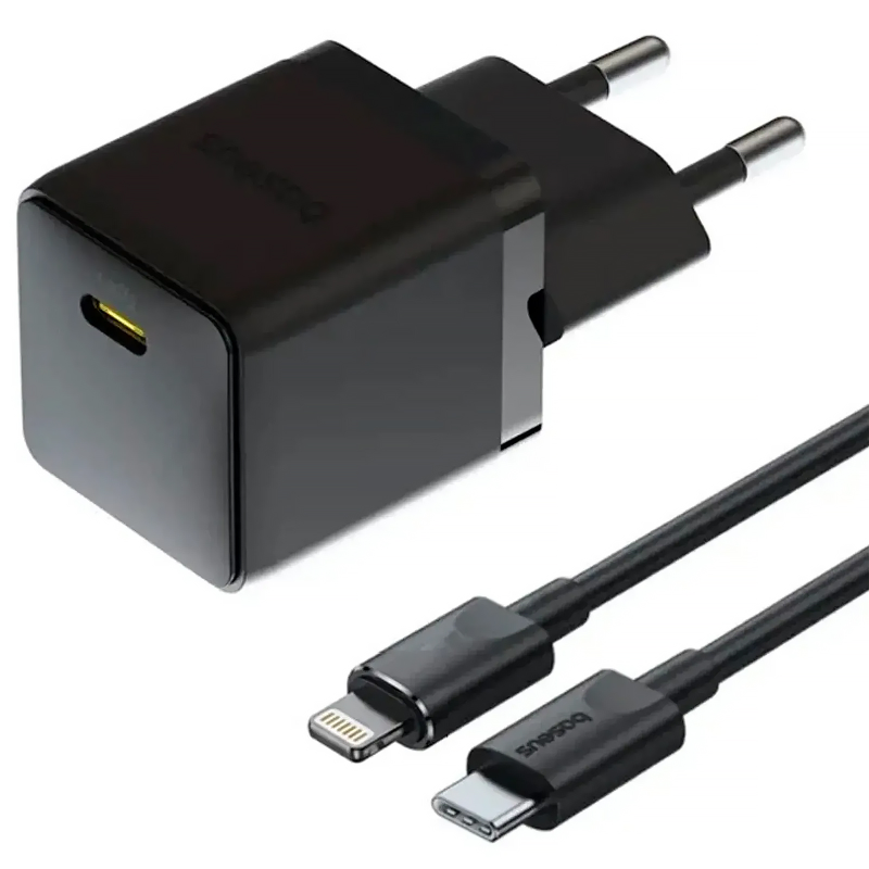 МЗП Baseus Palm Fast Charger 20W (1USB-C) + кабель Type-C to Lightning (E01164), Cluster Black, купити оптом з доставкою
