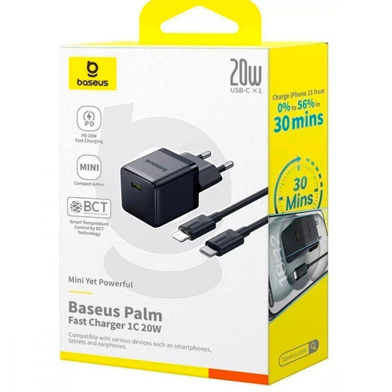 МЗП Baseus Palm Fast Charger 20W (1USB-C) + кабель Type-C to Lightning (E01164), Cluster Black 2, купити оптом з доставкою
