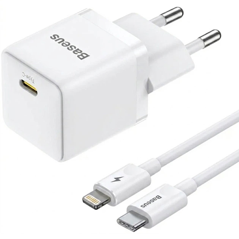МЗП Baseus Palm Fast Charger 20W (1USB-C) + кабель Type-C to Lightning (E01164), Moon White, купити оптом з доставкою