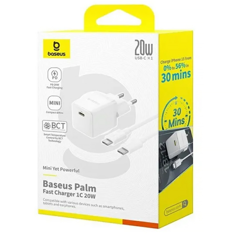 СЗУ Baseus Palm Fast Charger 20W (1USB-C) + кабель Type-C to Type-C (P10111602) на картинке №3