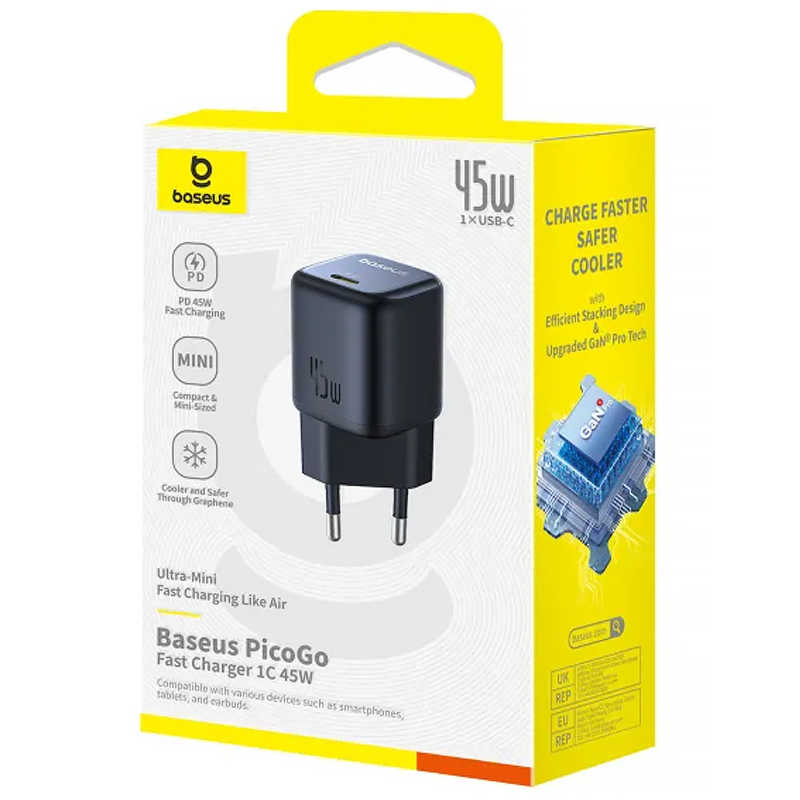 МЗП Baseus PicoGo GaN Fast Charger 45W (1USB-C) (P10176800), Cosmic Black 4, купити оптом з доставкою