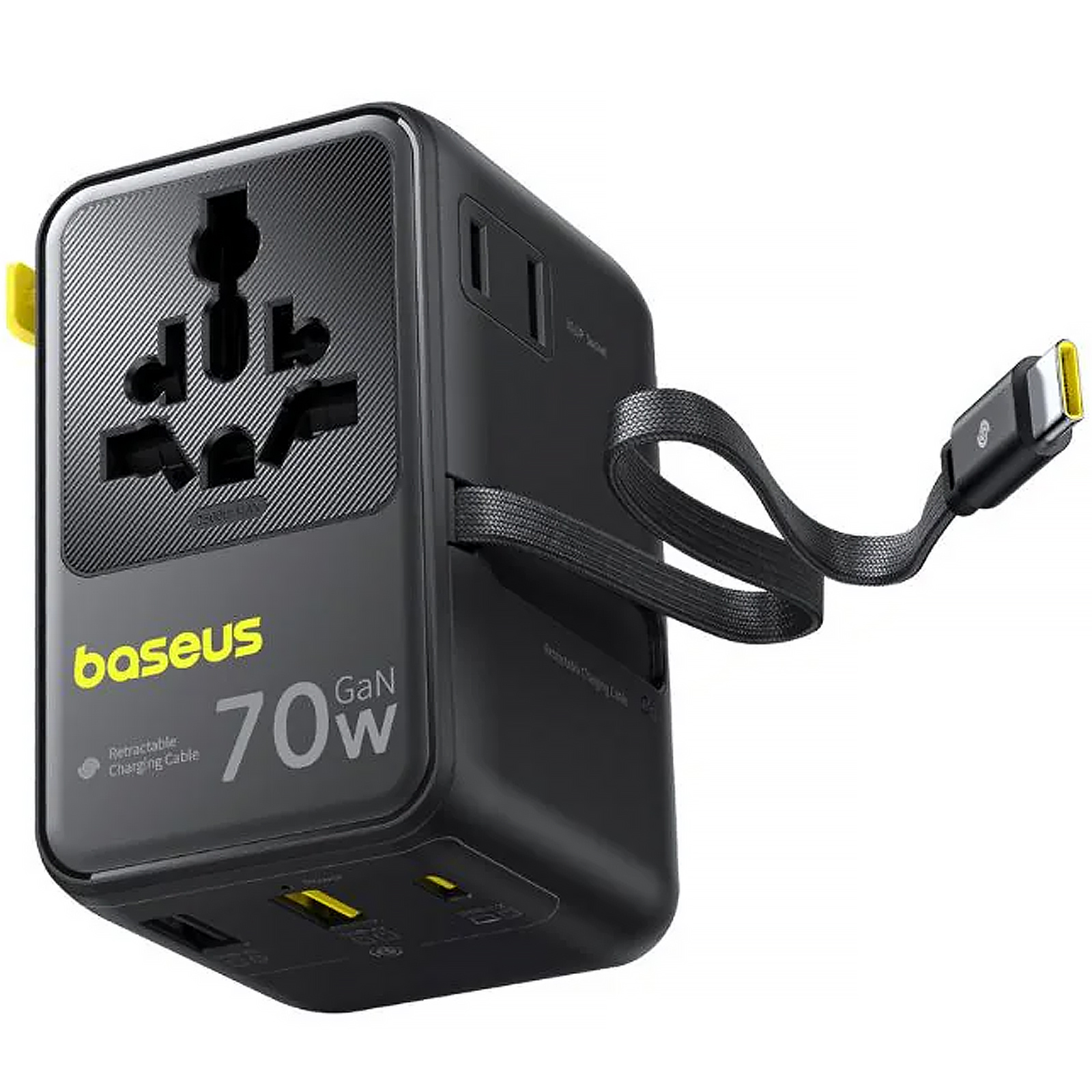 Мережевий універсальний перехідник Baseus CG11 70W with retractable cable (2USB-A/3C/1Socket) (E0307E), Cosmic Black 2, купити оптом з доставкою