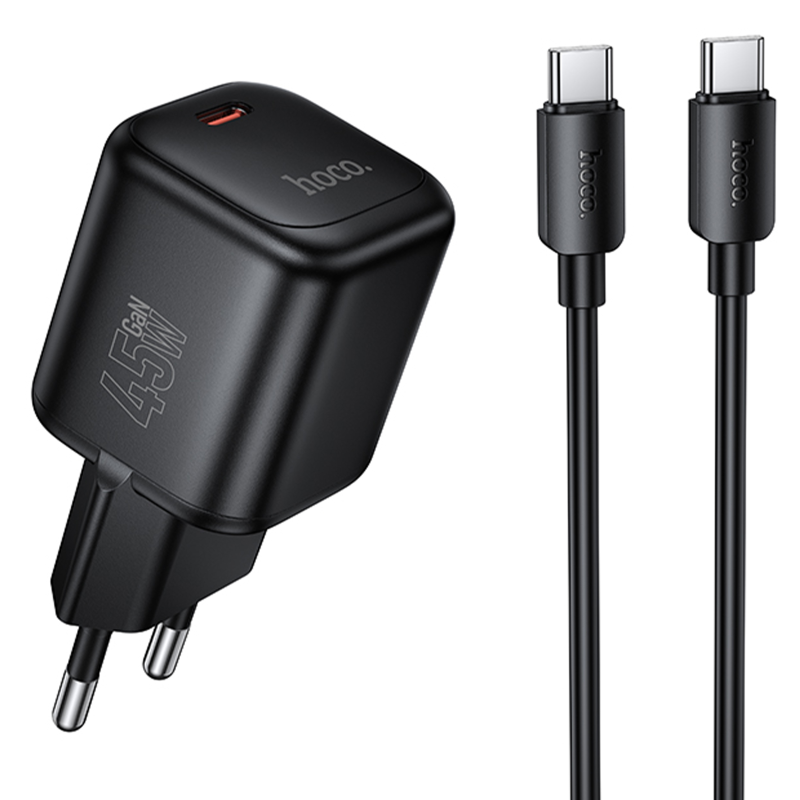 СЗУ Hoco N84 Mini PD45W (1USB-C) + кабель Type-C to Type-C, Black, купить оптом с доставкой