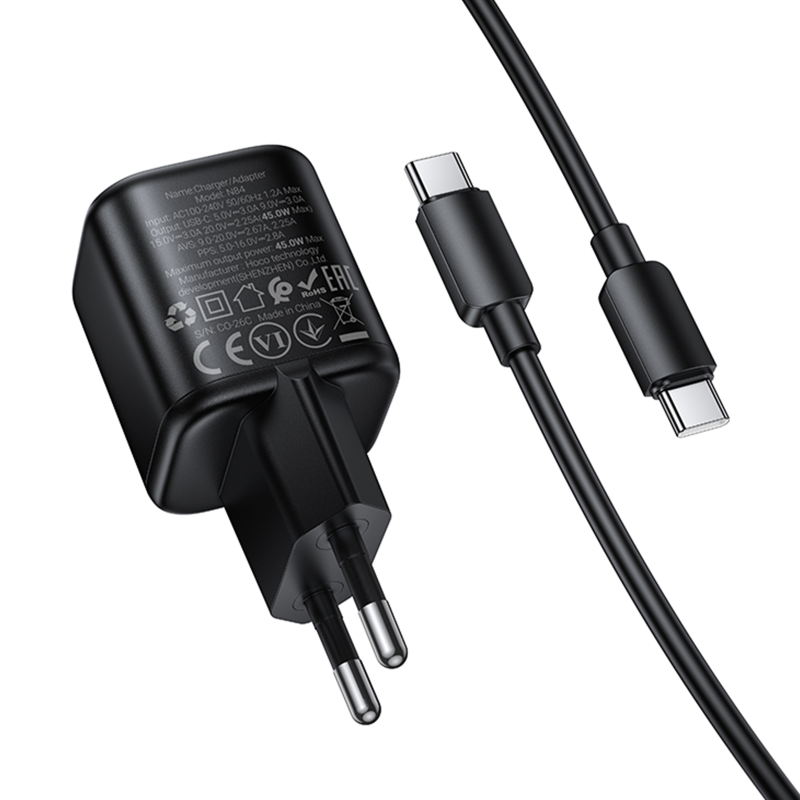 СЗУ Hoco N84 Mini PD45W (1USB-C) + кабель Type-C to Type-C, Black 2, купить оптом с доставкой