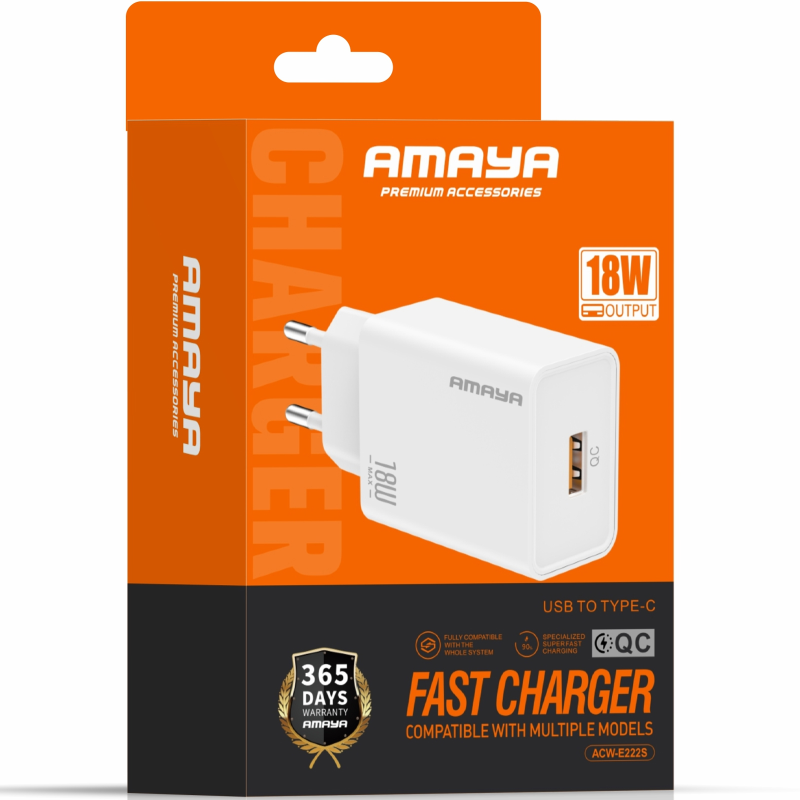СЗУ Amaya E222S QC3.0 18W (1USB-A), White 1, купить оптом с доставкой
