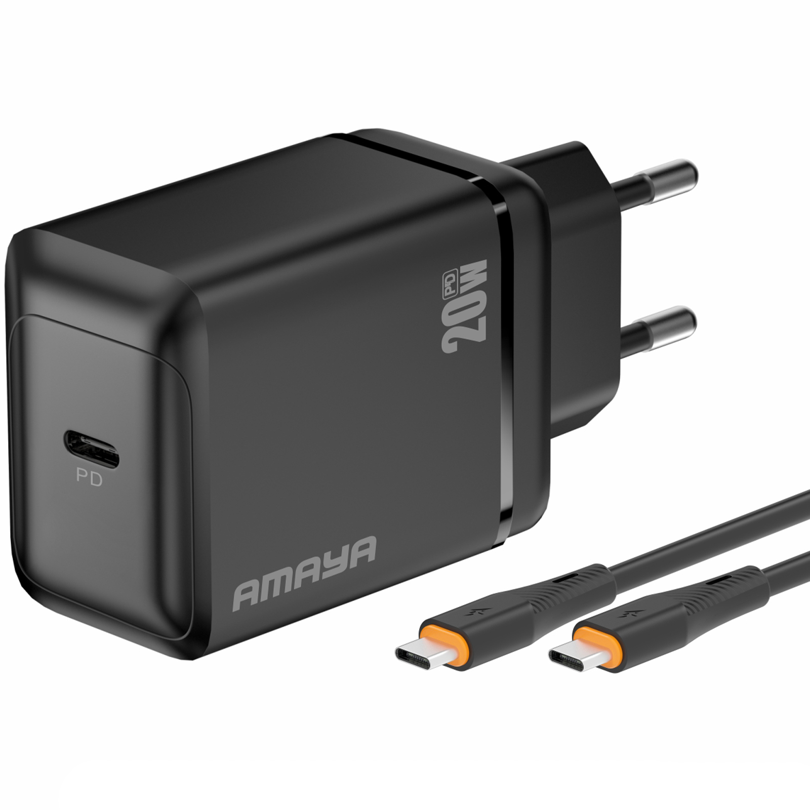 МЗП Amaya E218S PD20W+QC3.0 (1USB-A/1C) + кабель Type-C to Type-C, Black, купити оптом з доставкою