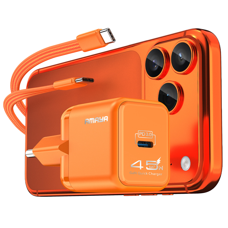 СЗУ Amaya E450S PD45W GaN (1USB-C) + кабель Type-C to Type-C, Orange, купить оптом с доставкой