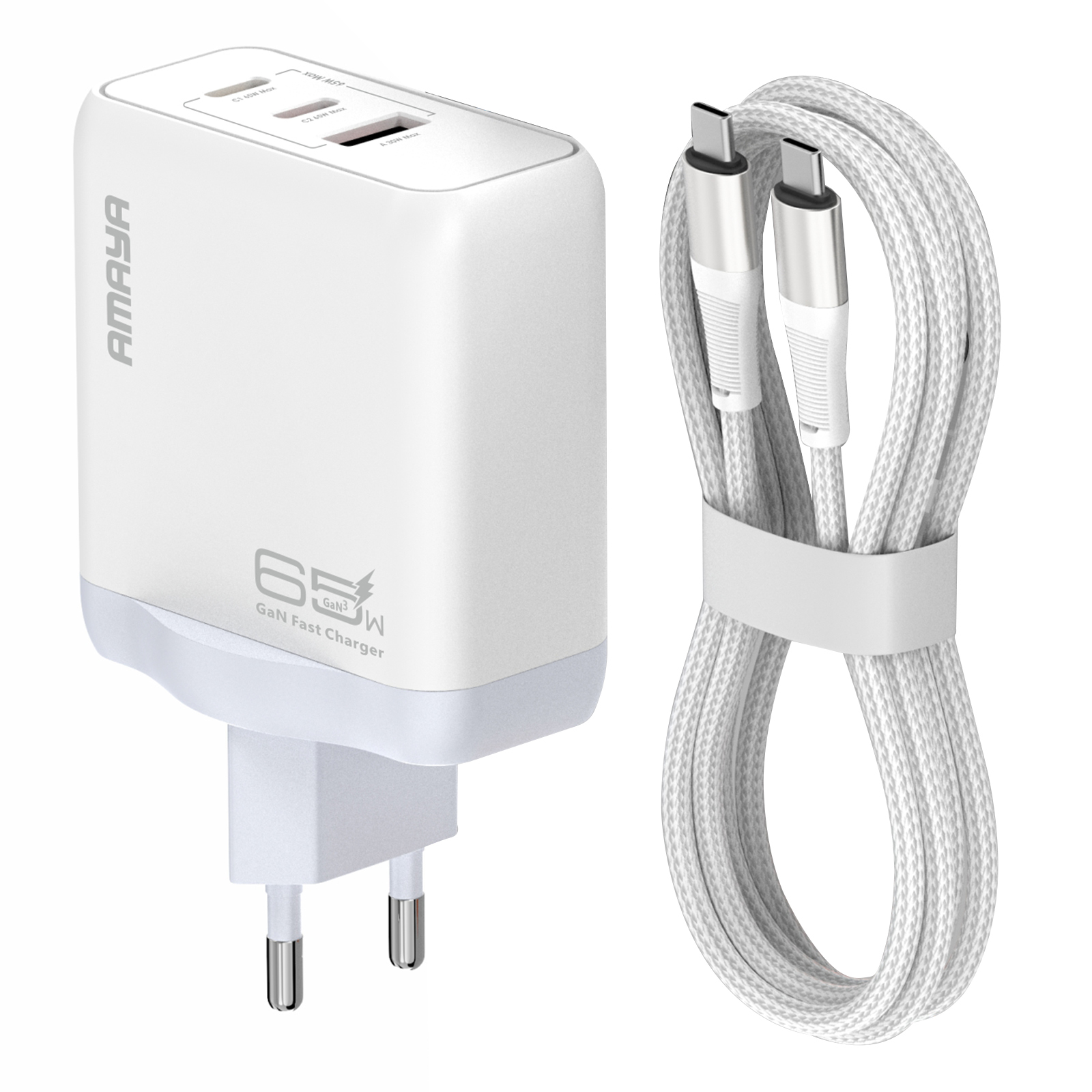 СЗУ Amaya E780T PD45W+QC3.0 GaN (1USB-A/1C) + кабель Type-C to Type-C, купить оптом с доставкой