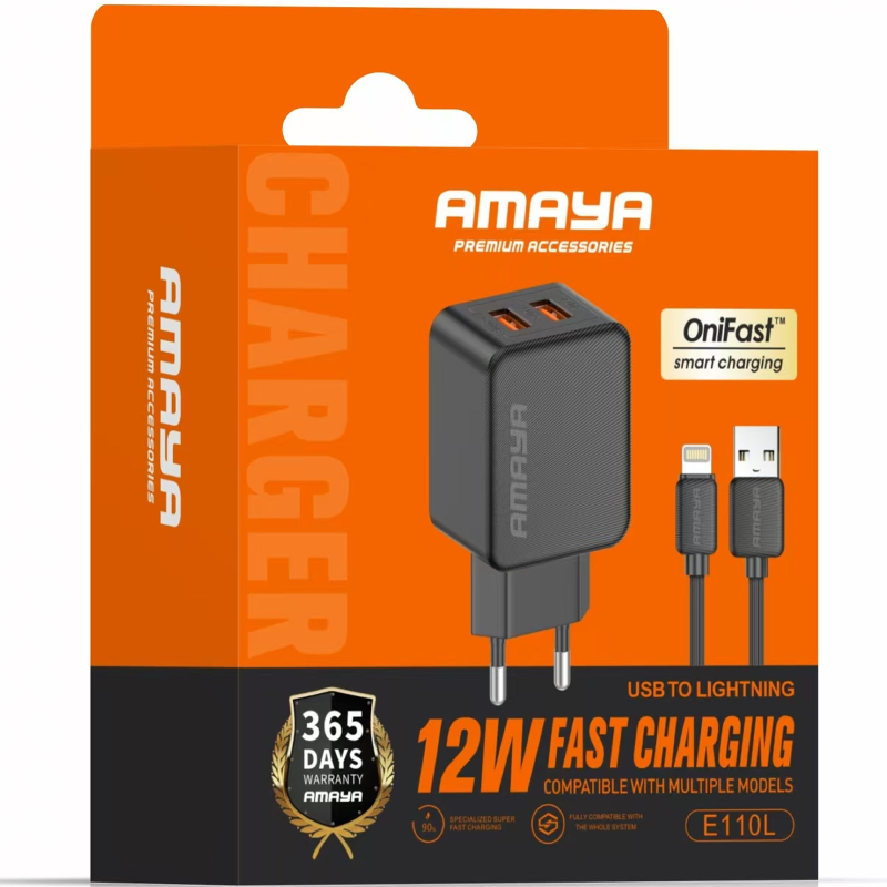 СЗУ Amaya E110L 2.4A (2USB-A) + кабель USB to Lightning, Black 1, купить оптом с доставкой
