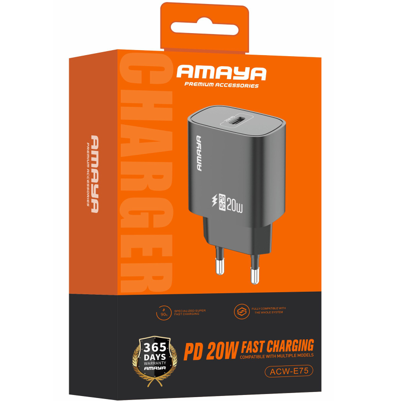 СЗУ Amaya E75D PD20W (1USB-C), Black 1, купить оптом с доставкой
