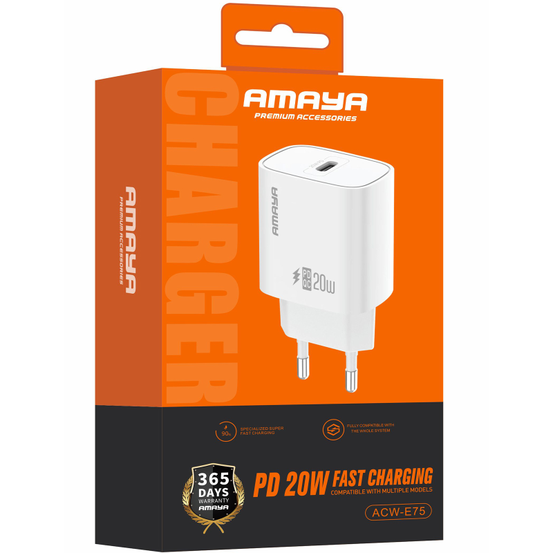 СЗУ Amaya E75D PD20W (1USB-C), White 1, купить оптом с доставкой