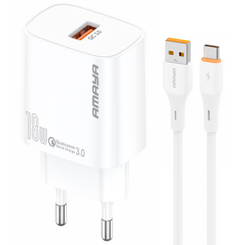 СЗУ Amaya E60S QC3.0 18W (1USB-A) + кабель USB to Type-C на картинке №1