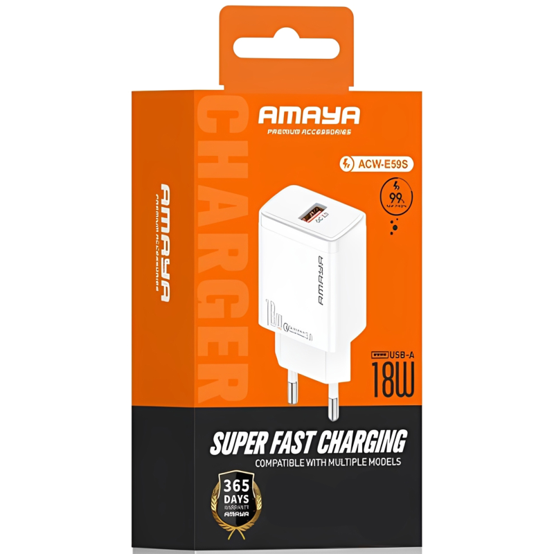 СЗУ Amaya E59S QC3.0 18W (1USB-A), White 1, купить оптом с доставкой