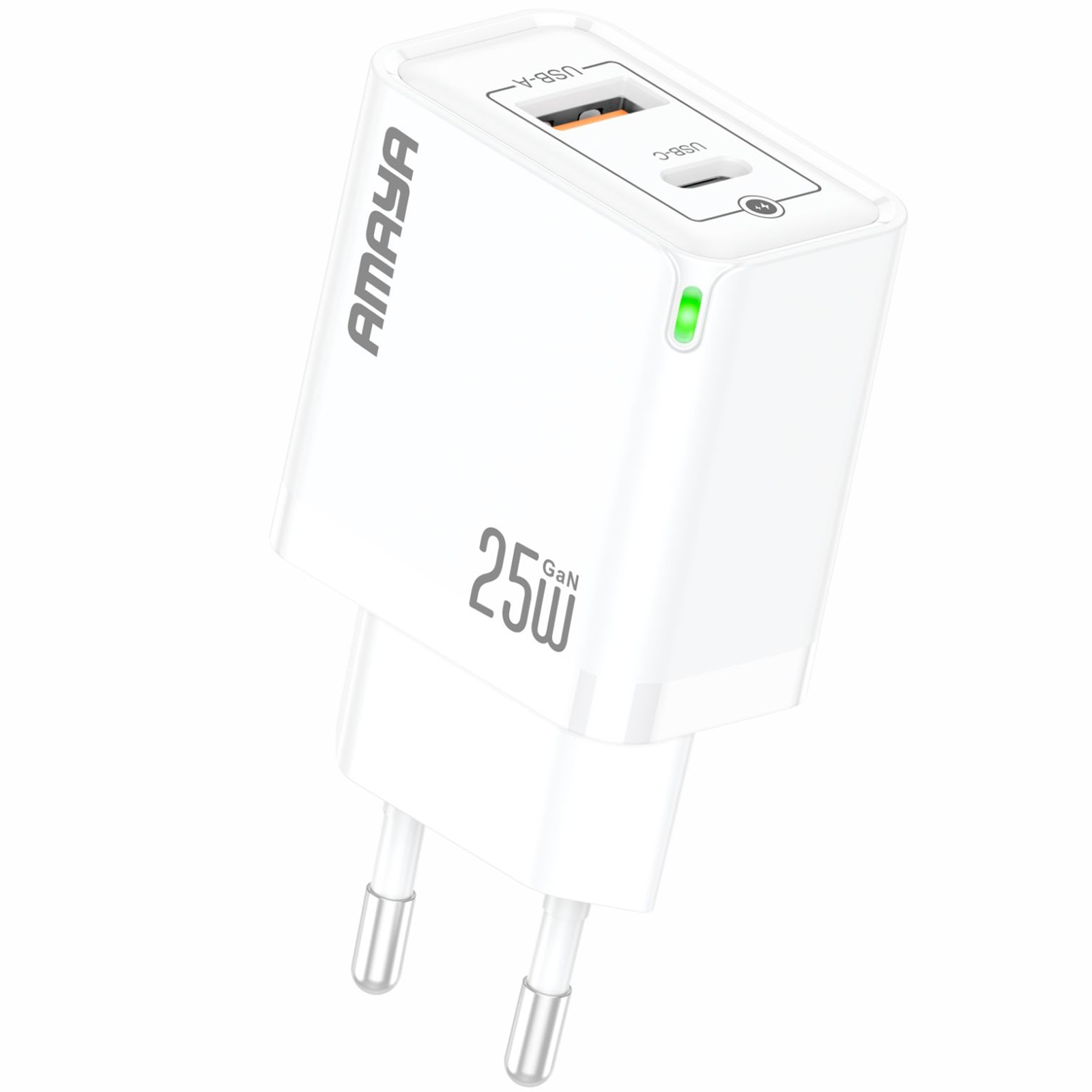 МЗП Amaya E47D PD25W+QC3.0 GaN (1USB-A/1C), White, купити оптом з доставкою