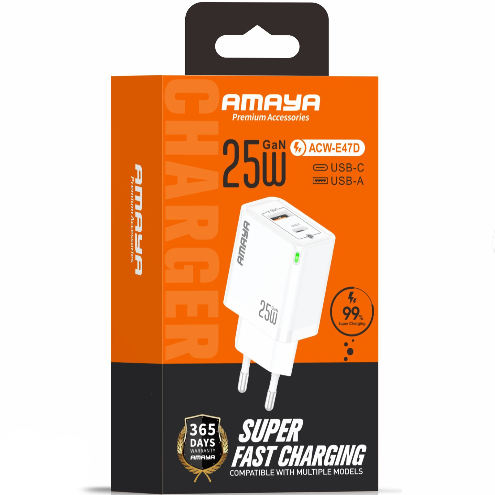 МЗП Amaya E47D PD25W+QC3.0 GaN (1USB-A/1C), White 1, купити оптом з доставкою