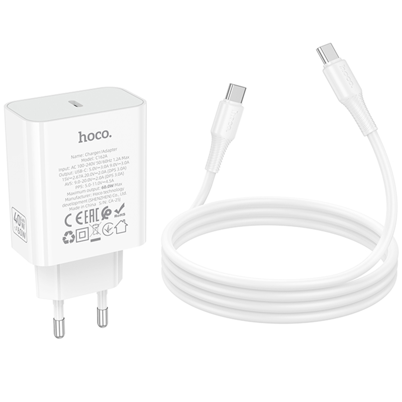 Уценка СЗУ Hoco C162A Source PD40W (1USB-C) + кабель Type-C to Type-C, Поврежденная упаковка / White 2, купить оптом с доставкой
