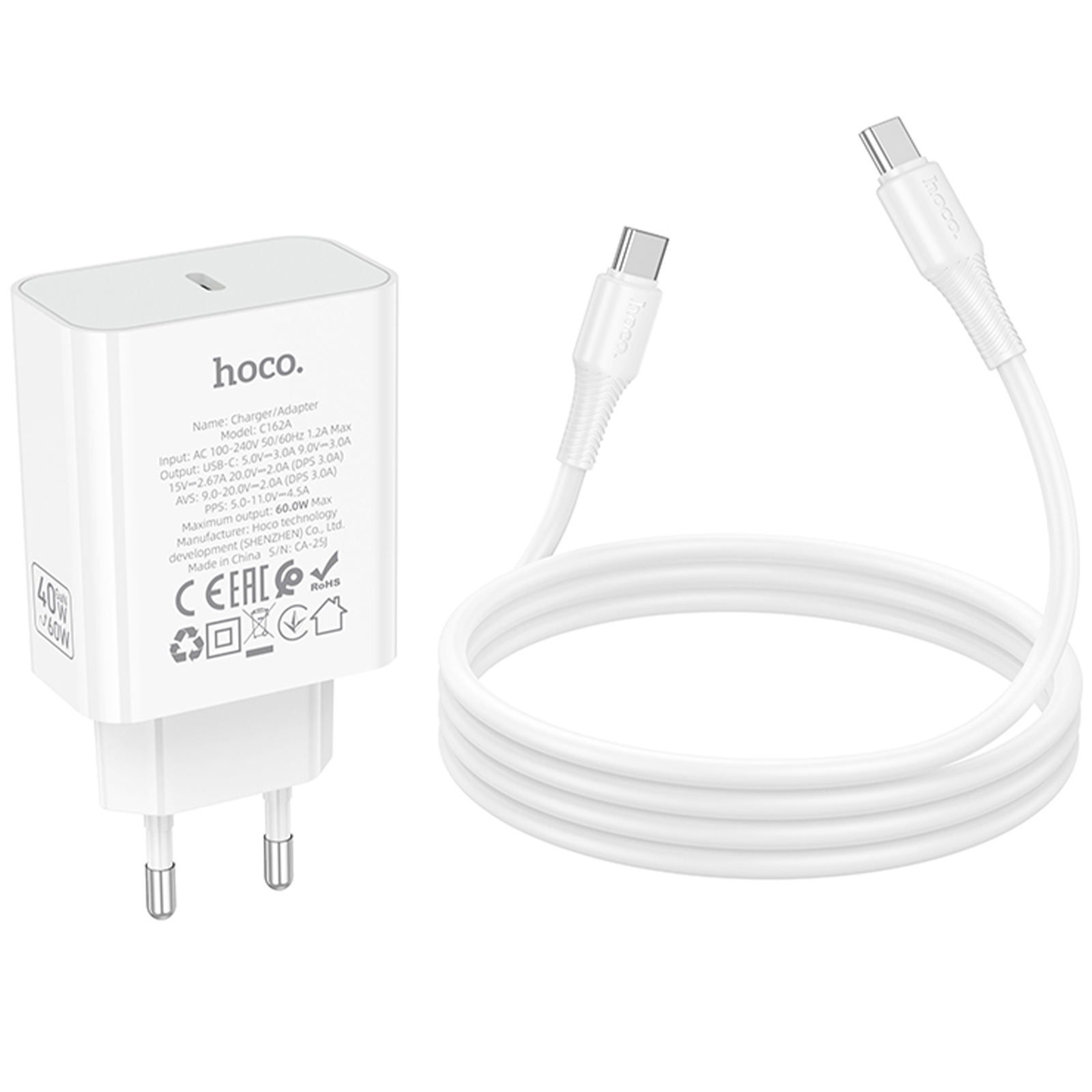 Уценка СЗУ Hoco C162A Source PD40W (1USB-C) + кабель Type-C to Type-C, Поврежденная упаковка / White 2, купить оптом с доставкой