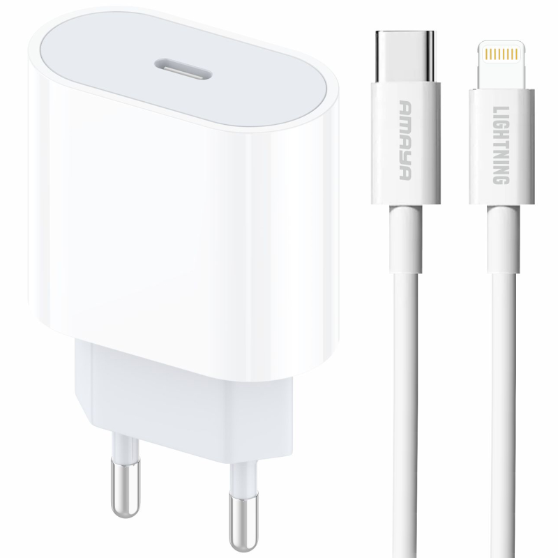 Уцінка МЗП Amaya E68S PD20W (1USB-C) + кабель Type-C to Lightning, М'ята упаковка / White, купити оптом з доставкою