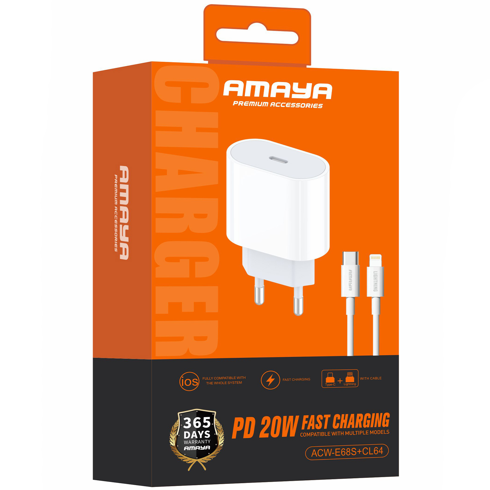 Уцінка МЗП Amaya E68S PD20W (1USB-C) + кабель Type-C to Lightning, М'ята упаковка / White 1, купити оптом з доставкою