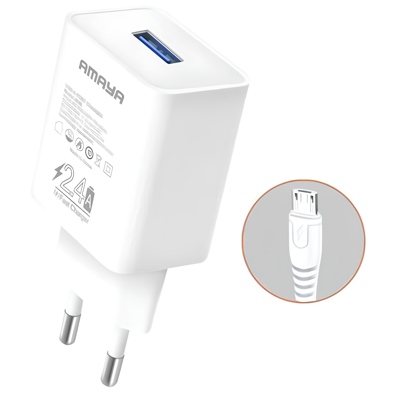 Уцінка МЗП Amaya M3 2.4A (1USB-A) + кабель USB to MicroUSB, купити оптом з доставкою