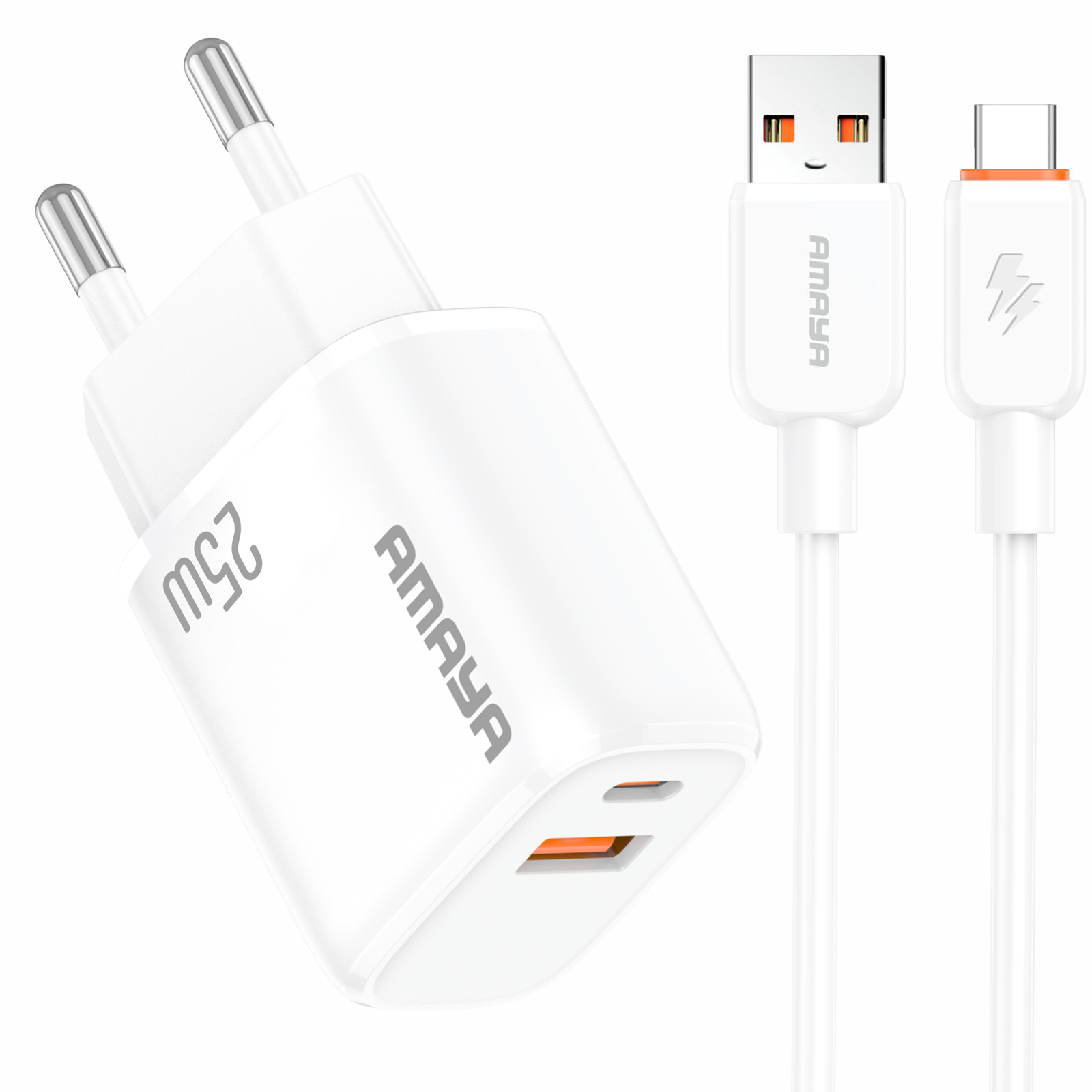 Уцінка МЗП Amaya E213D PD25W+QC3.0 (1USB-A/1C) + кабель USB to Type-C, М'ята упаковка / White, купити оптом з доставкою