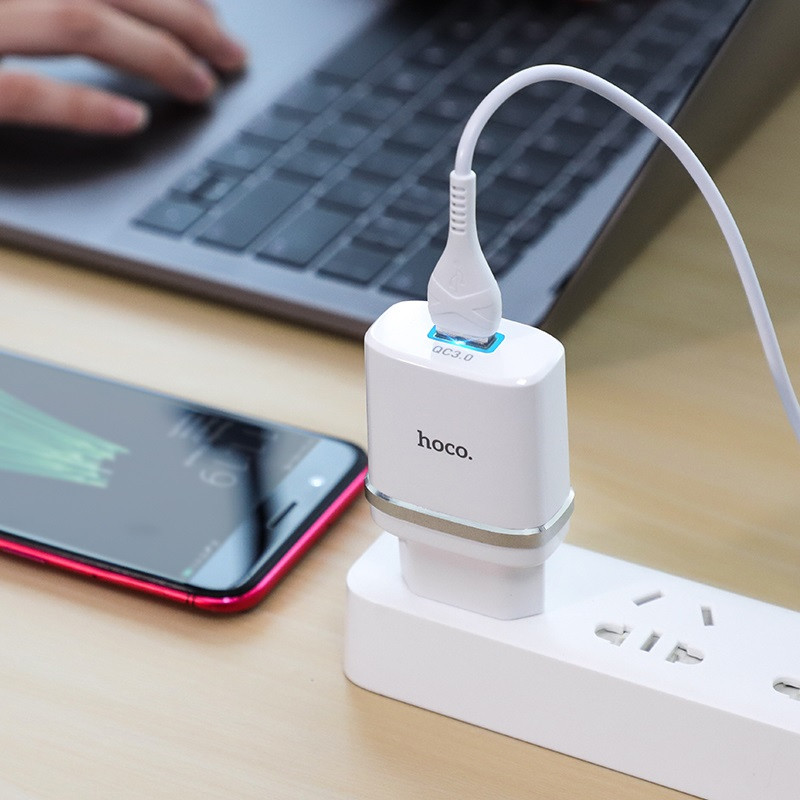 СЗУ Hoco C12Q Smart QC3.0 3A (1USB-A) + кабель USB to MicroUSB на картинке №4
